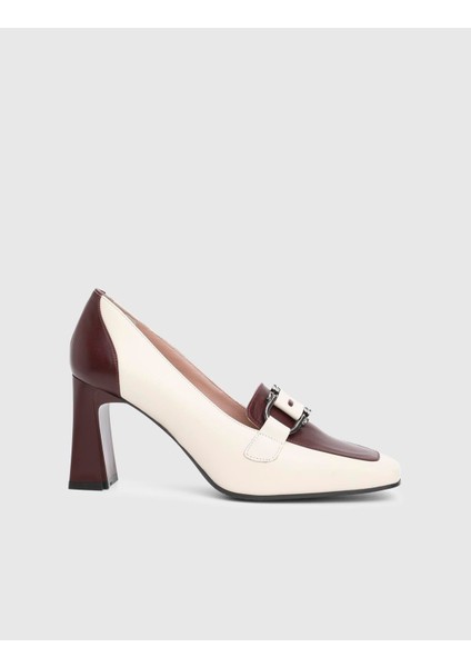 Kitini Hakiki Deri Krem Kadın Topuklu Ayakkabı modelleri