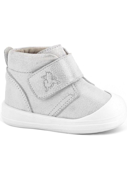 Yoohoo Hakiki Deri Beyaz Simli Cırtlı Unisex Bebek Bot