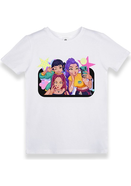 K-Pop Huntrix Baskılı Tasarım Çocuk Genç T-Shirt