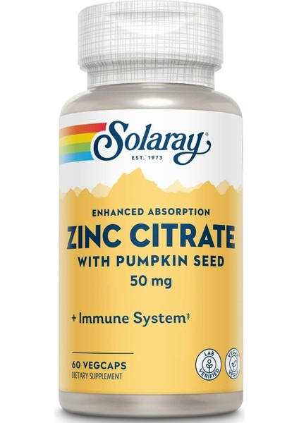 Zinc Citrate With Pumpkin Seed, 50 Mg Premium Çinko Sitrat 24 Hour Immune