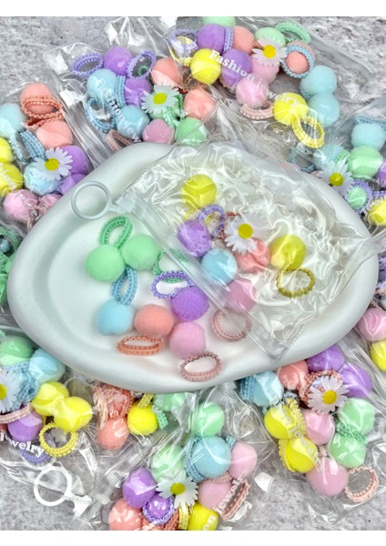 Çantalı Renkli Ponponlu Toka 10'lu Küçük Boy