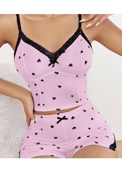 Arias Closet Pembe Kalp Desenli Askılı Şortlu Pijama Takım fiyatları