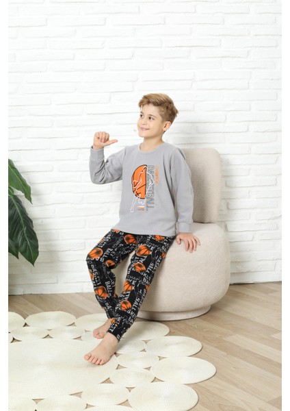 Yeni Stil Sonbahar/kış Erkek Çocuk Basketball Desenli Polar Pijama Takımı 4562 indirimleri