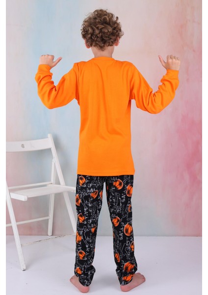 Yeni Sezon Erkek Çocuk Gez Garson Basketball Uzun Kollu Pamuk Interlok Pijama Takımı 5154-TURUNCU fırsatları