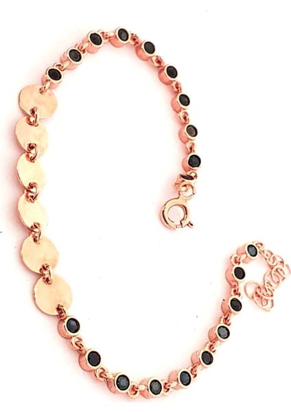 pullu siyah oniks taşlı gümüş rose bileklik