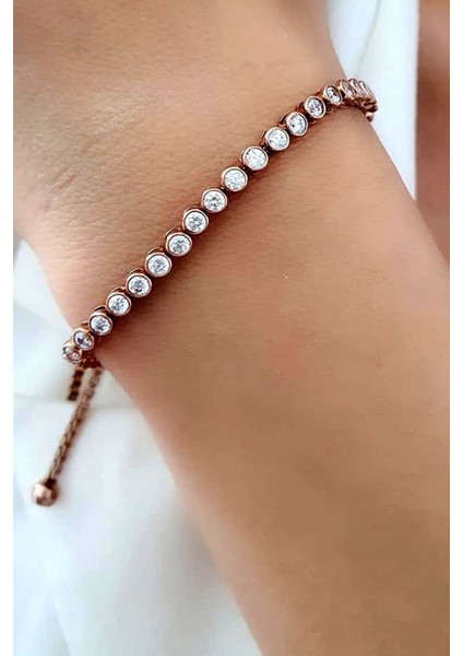 Zirkon taşlı gümüş ayarlanabilir asansörlü bileklik