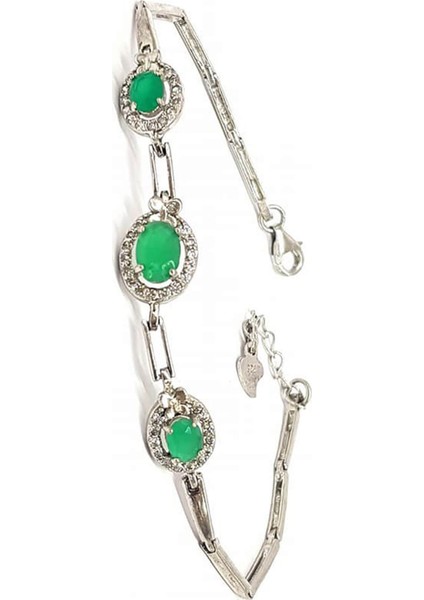 Kök Zümrüt ve zirkon taşlı gümüş bayan bileklik