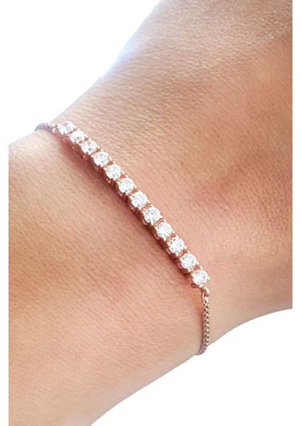 zirkon Taşlı 925ayar Gümüş Rose Tasarım Asansörlü Ayarlanabilir Bileklik fırsatları