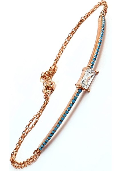 mavi turkuaz ve Zirkon Taşlı 925 ayar Gümüş Rose Bileklik fiyatları