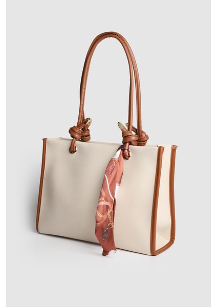 Lagraccio Paris Kadın Simon Fularlı Büyük Boy Omuz Çantası Krem Taba