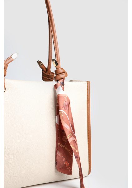 Lagraccio Paris Kadın Simon Fularlı Büyük Boy Omuz Çantası Krem Taba modelleri