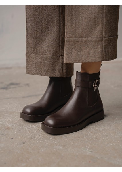 Adin Kahve Hakiki Deri Kadın Bot