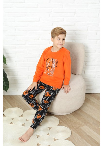 Yeni Stil Sonbahar/kış Erkek Çocuk Basketball Desenli Polar Pijama Takımı 4562