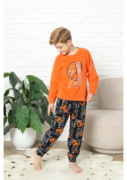 Yeni Stil Sonbahar/kış Erkek Çocuk Basketball Desenli Polar Pijama Takımı 4562 modelleri
