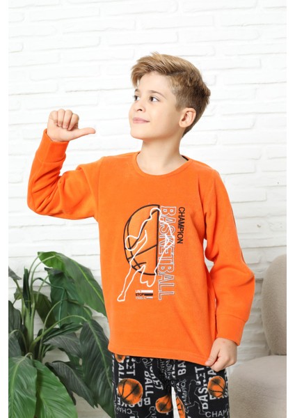 Yeni Stil Sonbahar/kış Erkek Çocuk Basketball Desenli Polar Pijama Takımı 4562 indirimleri