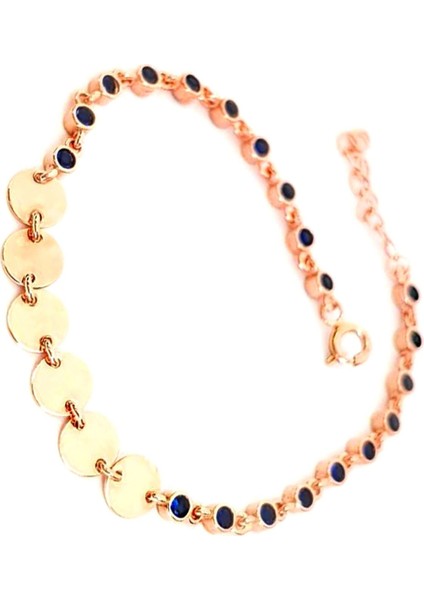 Lacivert zirkon taşlı gümüş pullu bileklik