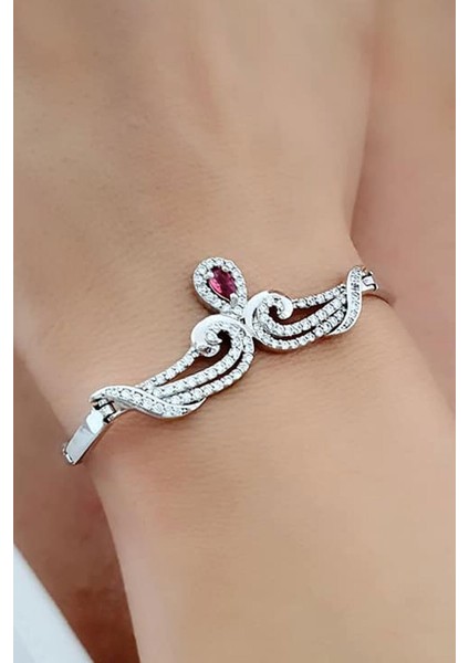 Fuşya zirkon taşlı gümüş bileklik