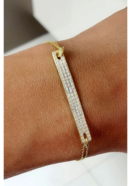 Zirkon Taşlı 925ayar Gümüş Üzerine Altın Kaplama Plaka Bileklik fiyatları