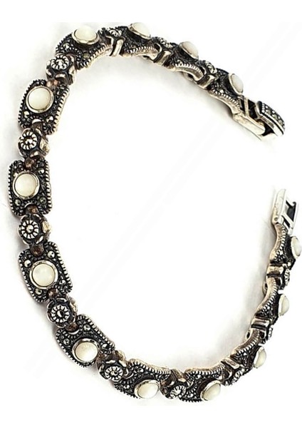 Sedef taşlı gümüş markazit bileklik