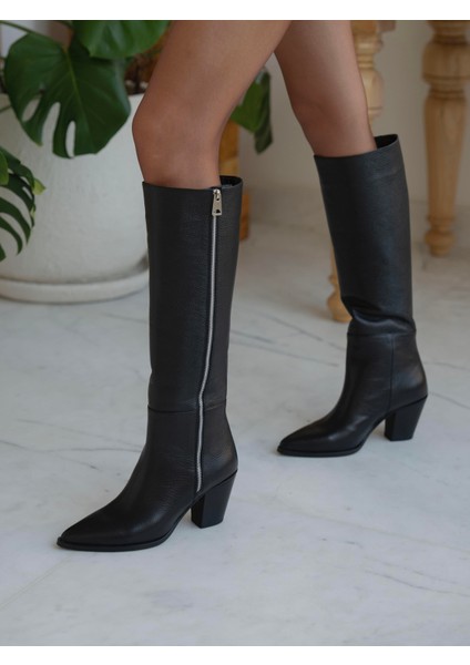 Kiev Siyah Hakiki Deri Çizme