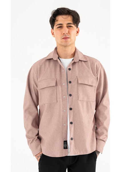 Erkek Vizon Oversize Gömlek Ceket Kapaklı Çift Cepli Çıtçıtlı