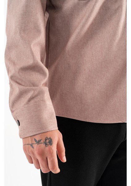 Erkek Vizon Oversize Gömlek Ceket Kapaklı Çift Cepli Çıtçıtlı