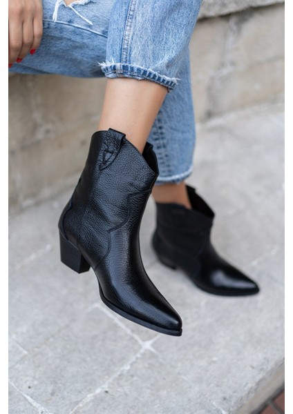 Marta Siyah Deri Hakiki Deri Kadın Bot modelleri