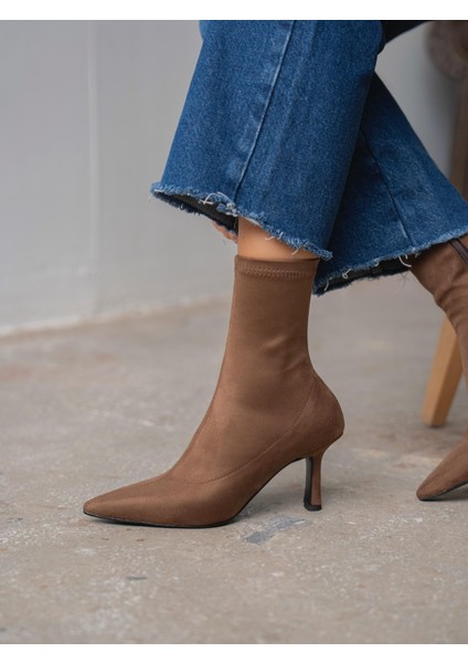 Dina Streç Kahve Süet Bot modelleri