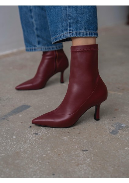 Dina Streç Bordo Deri Bot