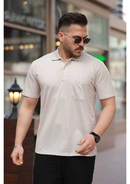 Erkek Yakalı Mini Jakarlı Kısa Kollu T-Shirt