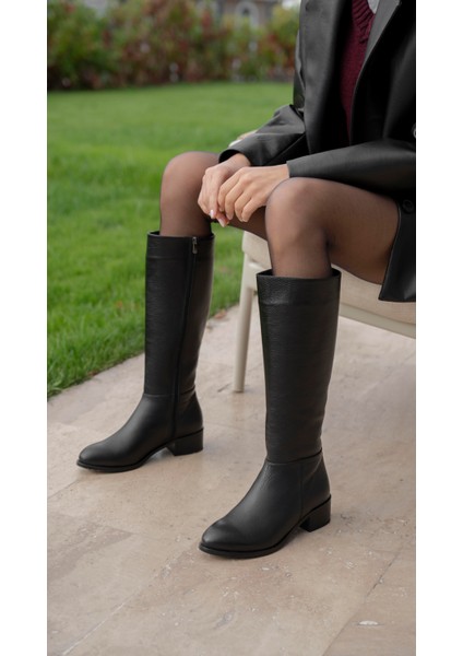 Barry Siyah Hakiki Deri Çizme