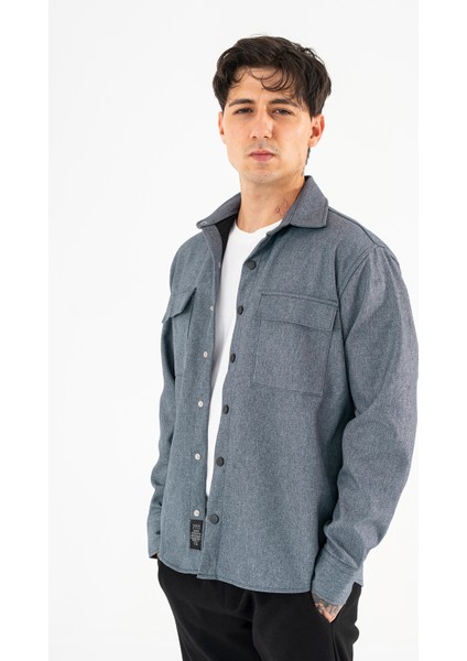 Erkek Indigo Oversize Gömlek Ceket Kapaklı Çift Cepli Çıtçıtlı modelleri