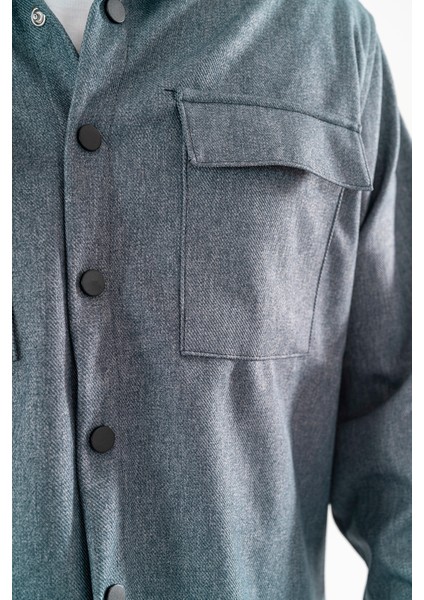 Erkek Indigo Oversize Gömlek Ceket Kapaklı Çift Cepli Çıtçıtlı indirimleri
