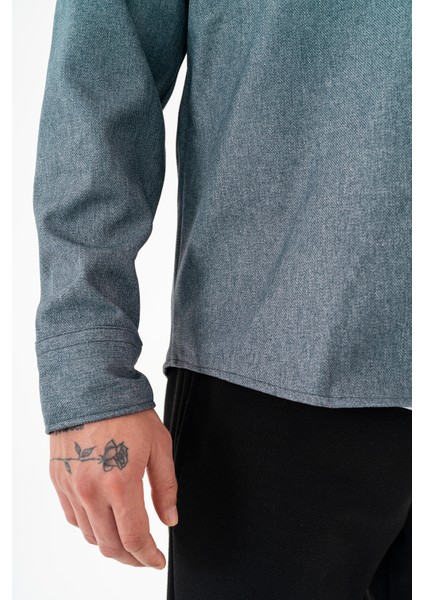 Erkek Indigo Oversize Gömlek Ceket Kapaklı Çift Cepli Çıtçıtlı