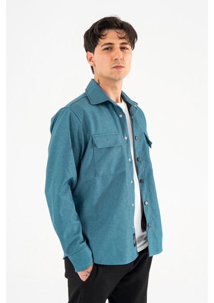 Erkek Petrol Mavisi Oversize Gömlek Ceket Kapaklı Çift Cepli Çıtçıtlı fiyatları