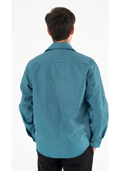 Erkek Petrol Mavisi Oversize Gömlek Ceket Kapaklı Çift Cepli Çıtçıtlı fırsatları