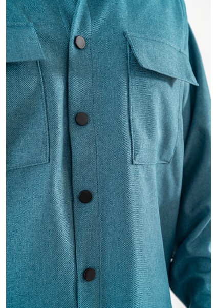 Erkek Petrol Mavisi Oversize Gömlek Ceket Kapaklı Çift Cepli Çıtçıtlı indirimleri