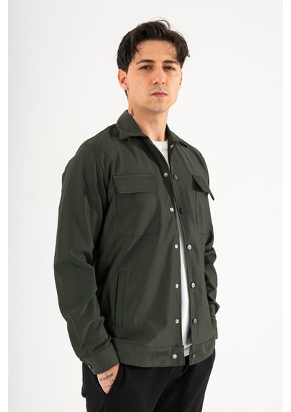 Erkek Haki Rahat Kesim Gömlek Ceket Kapaklı Çift Cepli Çıtçıtlı fiyatları