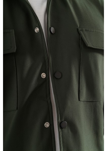 Erkek Haki Rahat Kesim Gömlek Ceket Kapaklı Çift Cepli Çıtçıtlı indirimleri