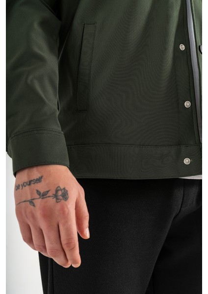 Erkek Haki Rahat Kesim Gömlek Ceket Kapaklı Çift Cepli Çıtçıtlı