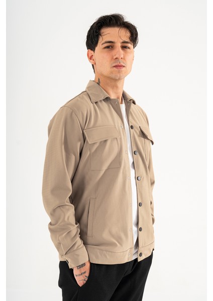 Erkek Camel Rahat Kesim Gömlek Ceket Kapaklı Çift Cepli Çıtçıtlı fiyatları