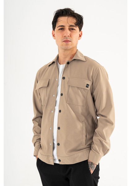 Erkek Camel Rahat Kesim Gömlek Ceket Kapaklı Çift Cepli Çıtçıtlı modelleri