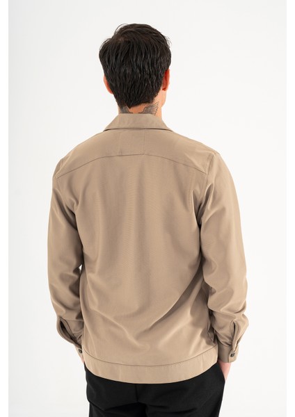 Erkek Camel Rahat Kesim Gömlek Ceket Kapaklı Çift Cepli Çıtçıtlı fırsatları