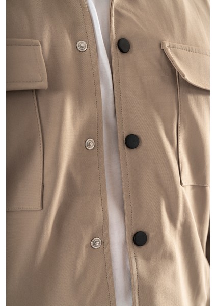 Erkek Camel Rahat Kesim Gömlek Ceket Kapaklı Çift Cepli Çıtçıtlı indirimleri