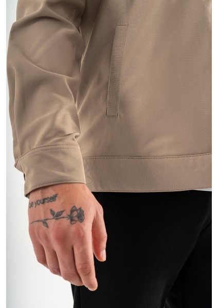 Erkek Camel Rahat Kesim Gömlek Ceket Kapaklı Çift Cepli Çıtçıtlı