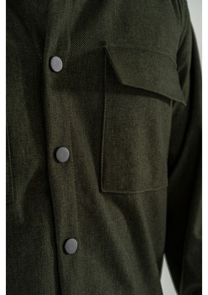 Erkek Haki Oversize Gömlek Ceket Kapaklı Çift Cepli Çıtçıtlı indirimleri