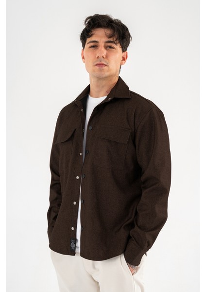 Erkek Kahverengi Oversize Gömlek Ceket Kapaklı Çift Cepli Çıtçıtlı modelleri