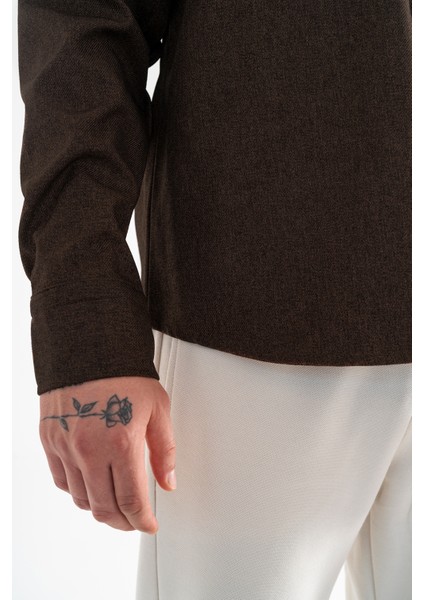 Erkek Kahverengi Oversize Gömlek Ceket Kapaklı Çift Cepli Çıtçıtlı