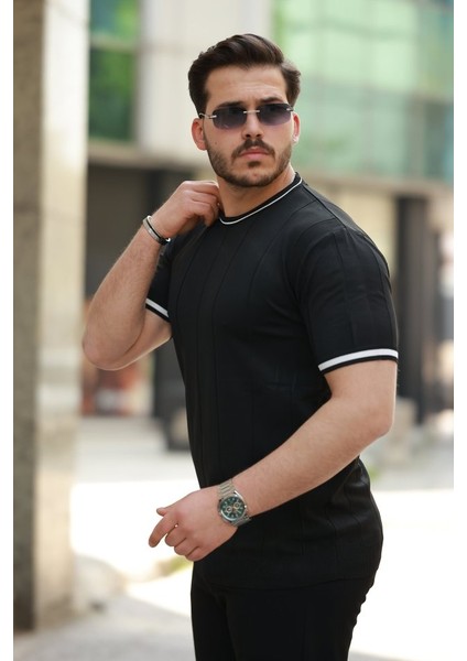 Erkek Bisiklet Yaka Çizgi Desenli Ribanalı Kısa Kollu Tshirt fiyatları