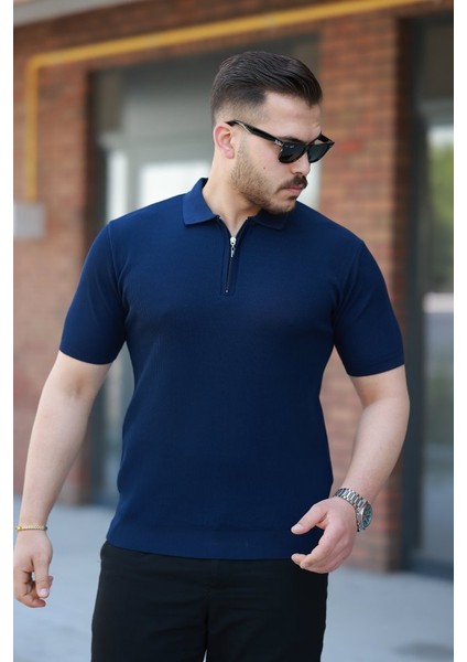 Erkek Fermuarlı Yakalı Kısa Kollu Tshirt
